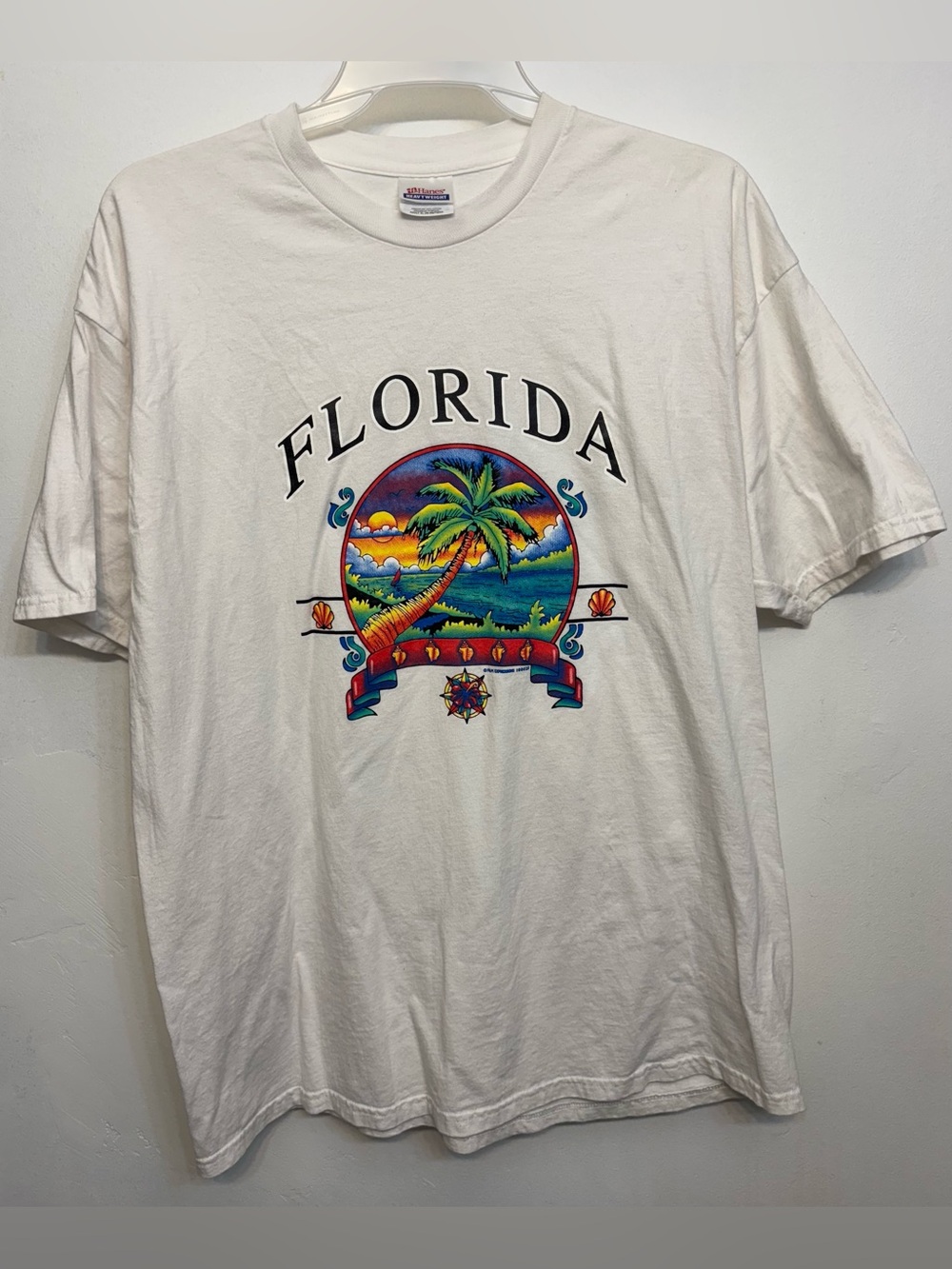 Vintage Hane’s Heavyweight Colorful Palm Beach Printed Graphic Tee Mens XL 46-48